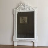Late 19th century mirror with decorated pediment. 105x80. White.