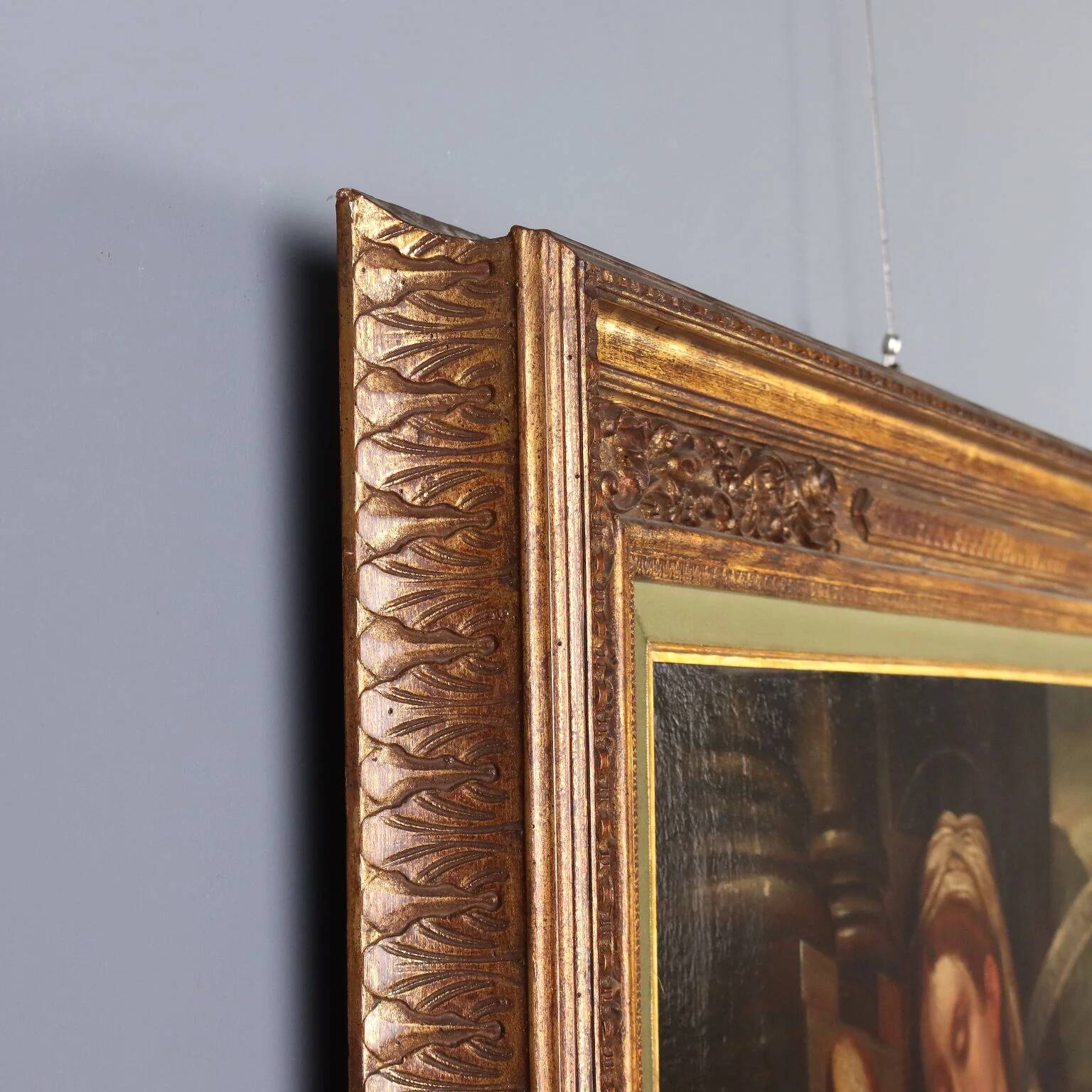 Ancient painting of the Virgin and Child on canvas from the 17th century.