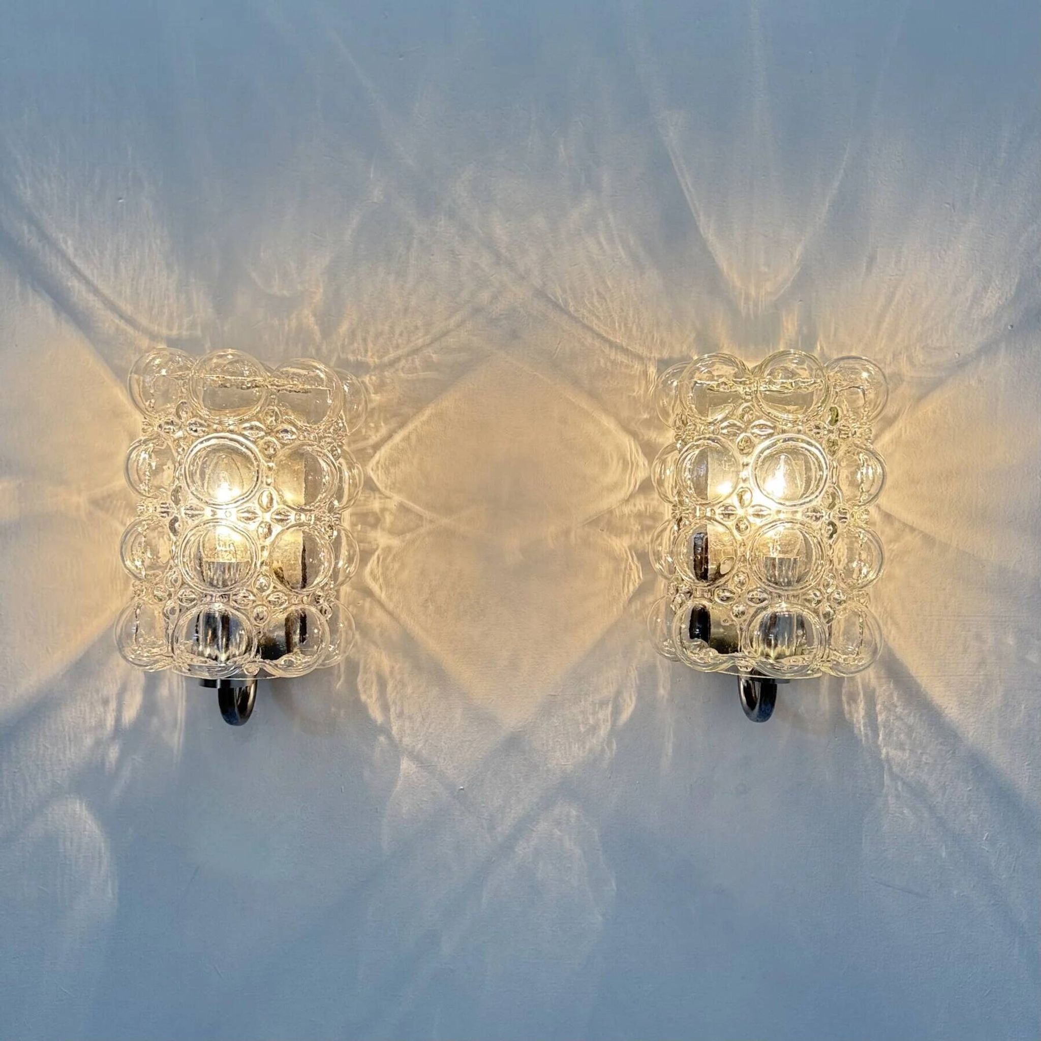 Set of 2 bubble glass wall lamp sconces by Helena Tynell for Limburg, Germany, 1970s