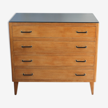 Commode vintage bois naturel et dessus noir