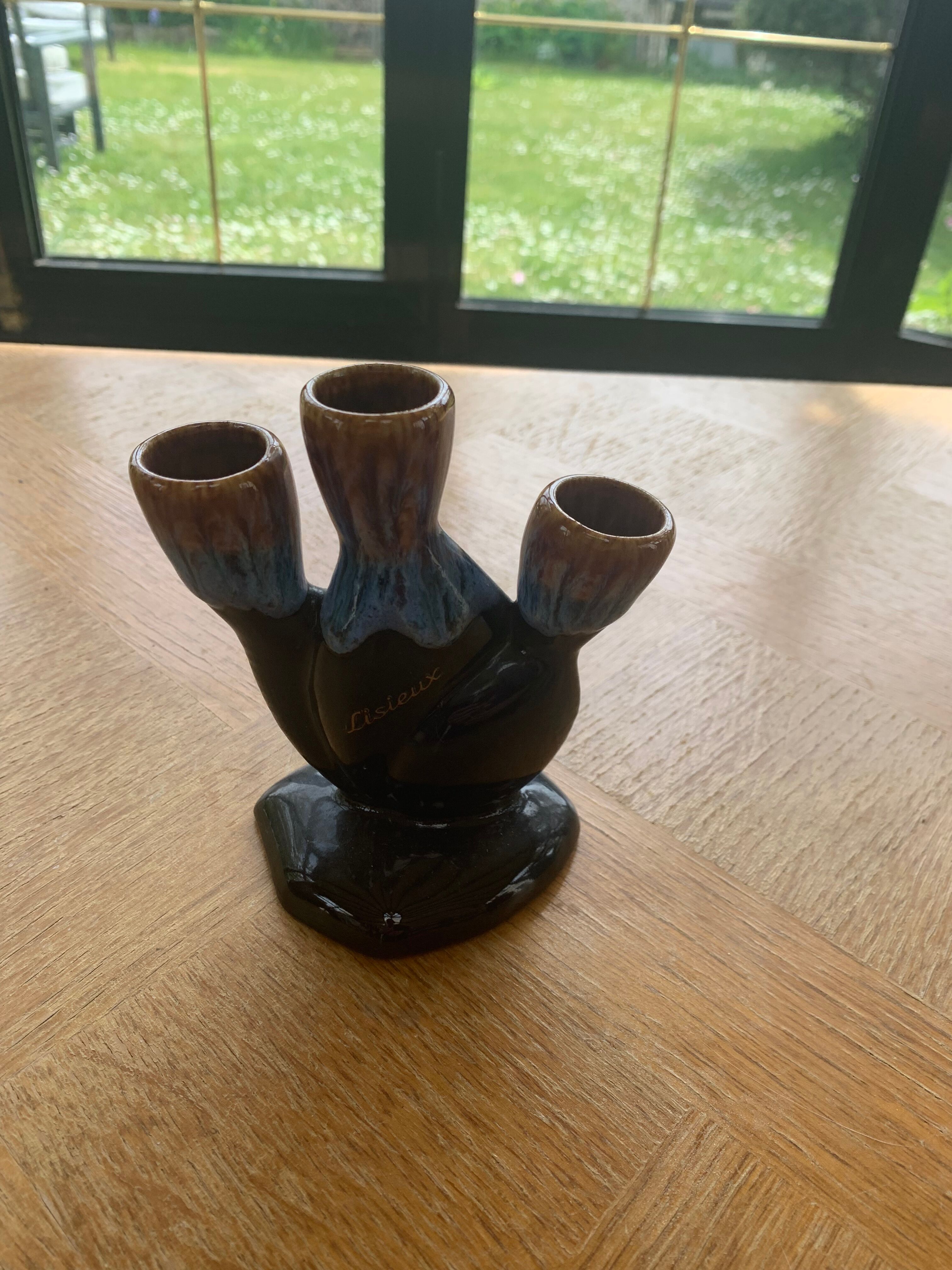 Soliflore for 3 flowers in flamed and vintage glazed ceramic