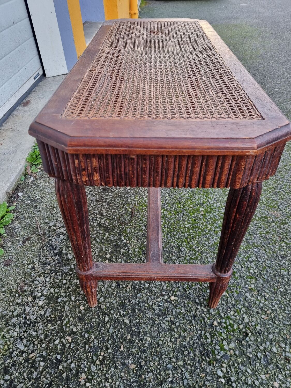 Louis XVI piano bench braided rattan