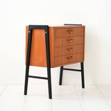 Table de chevet vintage scandinave en teck avec quatre tiroirs