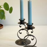 Vintage Black Patina Metal Candlesticks