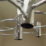 Sciolari chrome metal ceiling light with 8 light sources.
