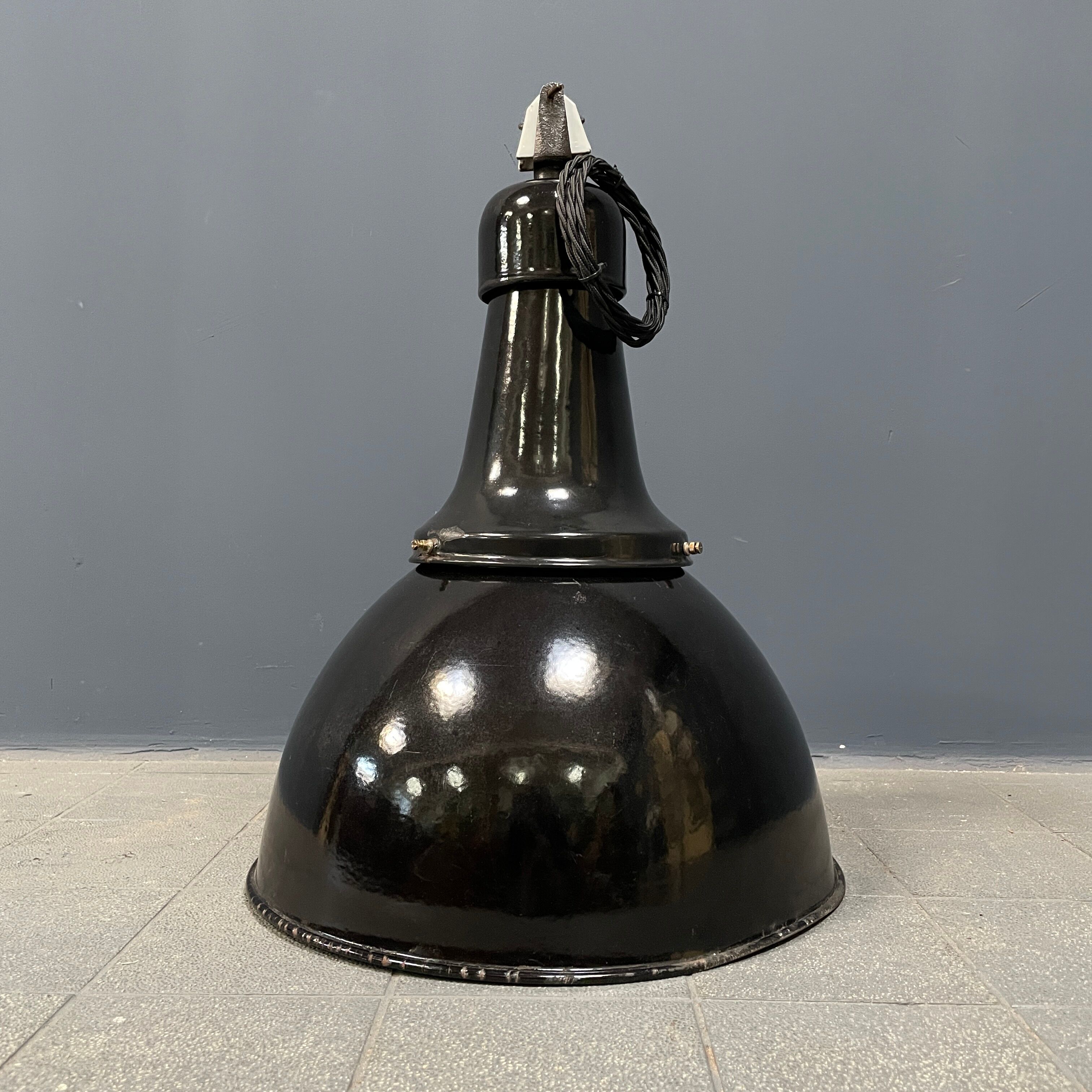 Black enamel Bauhaus factory lamp from Industria Rotterdam