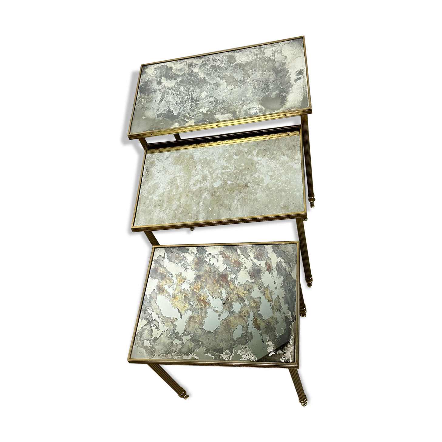 Vintage 70'S nesting table in moiré glass and brass