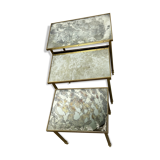 Vintage 70'S nesting table in moiré glass and brass