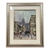 Italian School: oil on canvas mounted on panel circa 1900 view of Milan