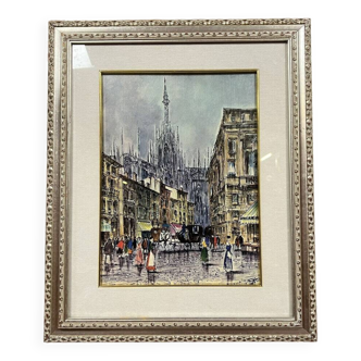 Italian School: oil on canvas mounted on panel circa 1900 view of Milan