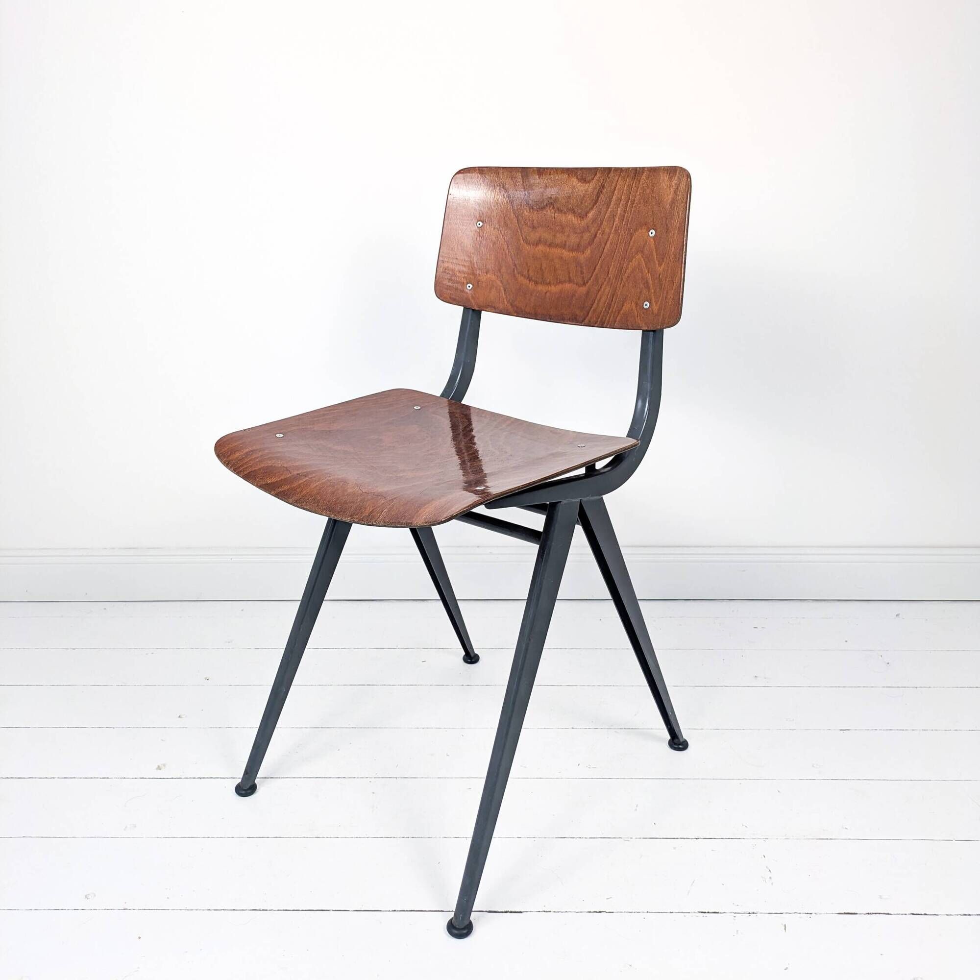 Chaise vintage Mid-Century bois et métal brun gris style danois scandinave