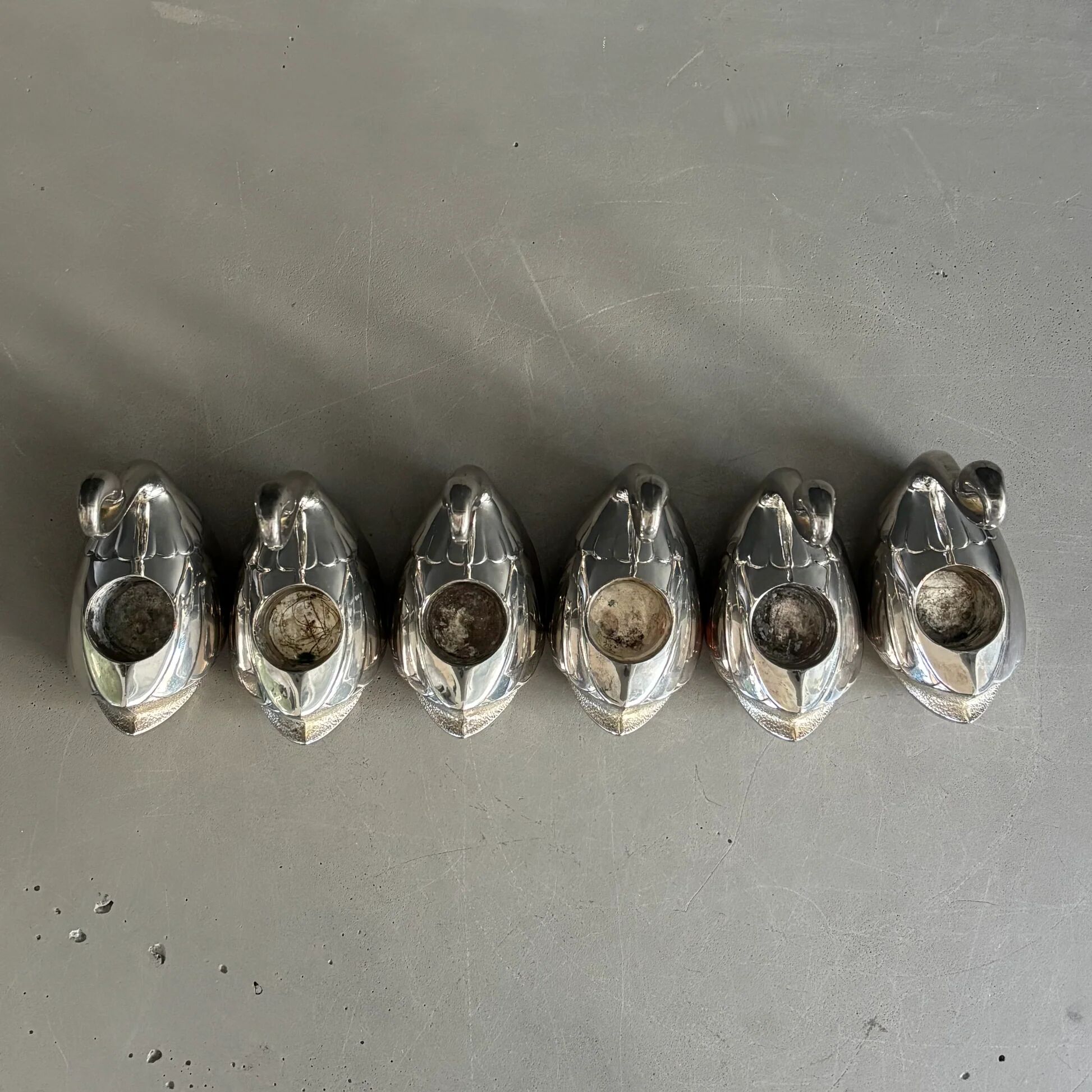 Set of 6 silver-plated swan candle holders