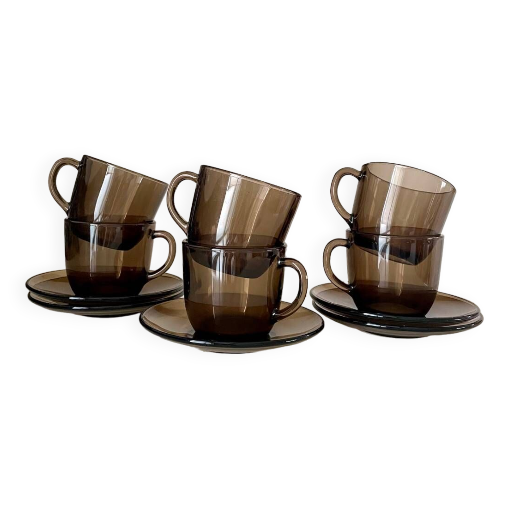 Set of 6 Vereco vintage 70 smoked glass cups