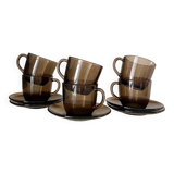 Set of 6 Vereco vintage 70 smoked glass cups