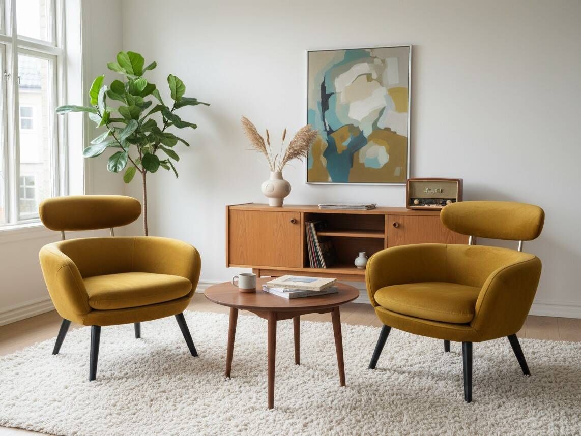 Vintage pair of mustard velvet armchairs from the 20th century.
