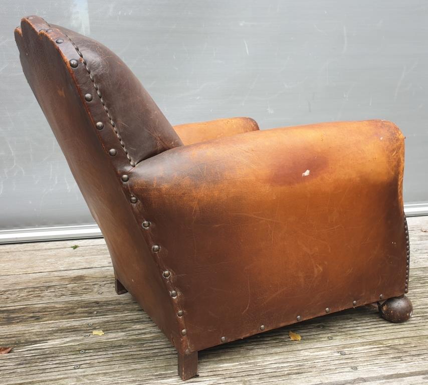 Pair armchairs club leather "punk" back mustache