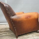 Pair armchairs club leather "punk" back mustache