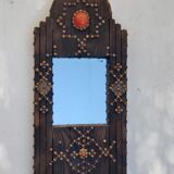 Ancient brutalist oriental wooden mirror 23x53cm
