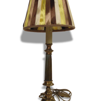 Lampe pied en laiton abat jour de satin