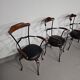 Italian postmodern turnable wrought iron dining chairs with leather seats