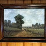 Tableau impressionniste - Huile sur toile signée, Ecole Barbizon 1880