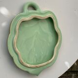 Ceramic underside, light green and gold, vintage leaf shape