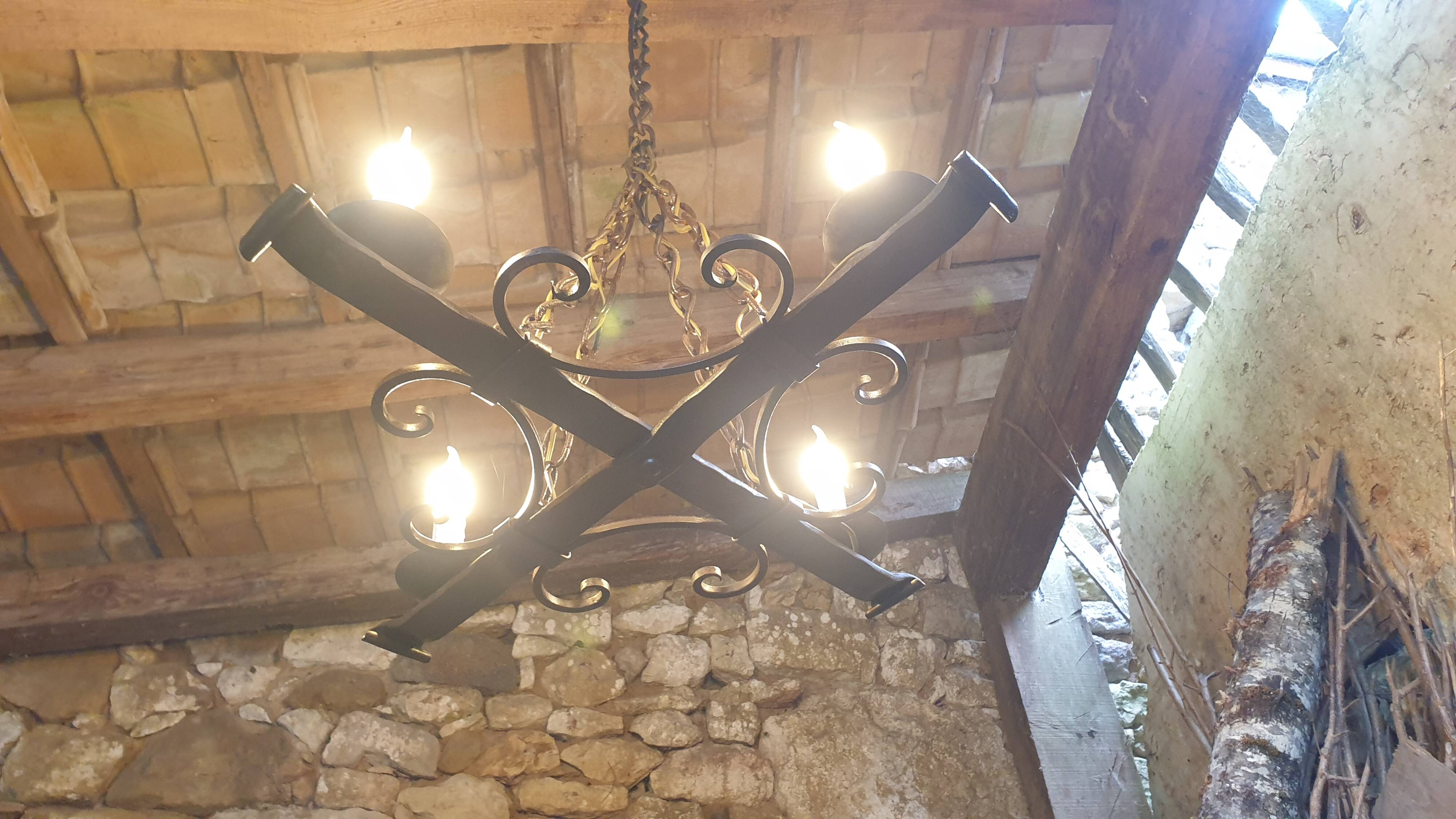 Wrought iron pendant light with 4 lights - medieval style