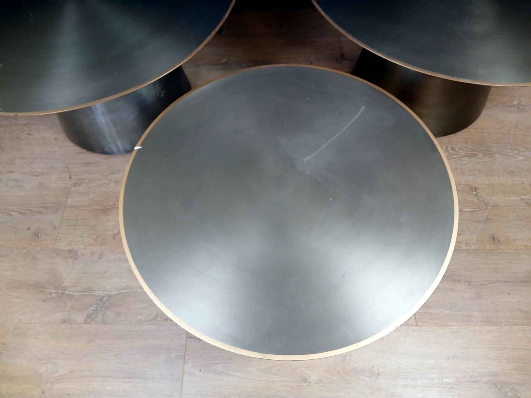 Set of three designer coffee tables in frosted metal, circa 1990/2000