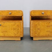 Pair of Art Deco burl wood nightstands, Czechoslovakia, 1940s