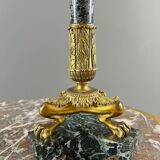 Pair of candelabra in gilt bronze and green marble, 19th century