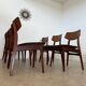 Set of 6 teak and black imitation leather chairs, Scandinavian design from the 70s vintage