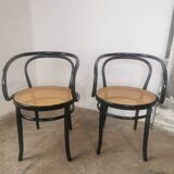 Curved wood and cane armchair called "Le Corbusier"