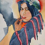 Watercolor painting Berber woman signed
