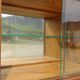 Solid walnut sideboard, moustache legs, black marble top.