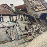 Tableau aquarelle Riquewir, Alsace en 1930 signée