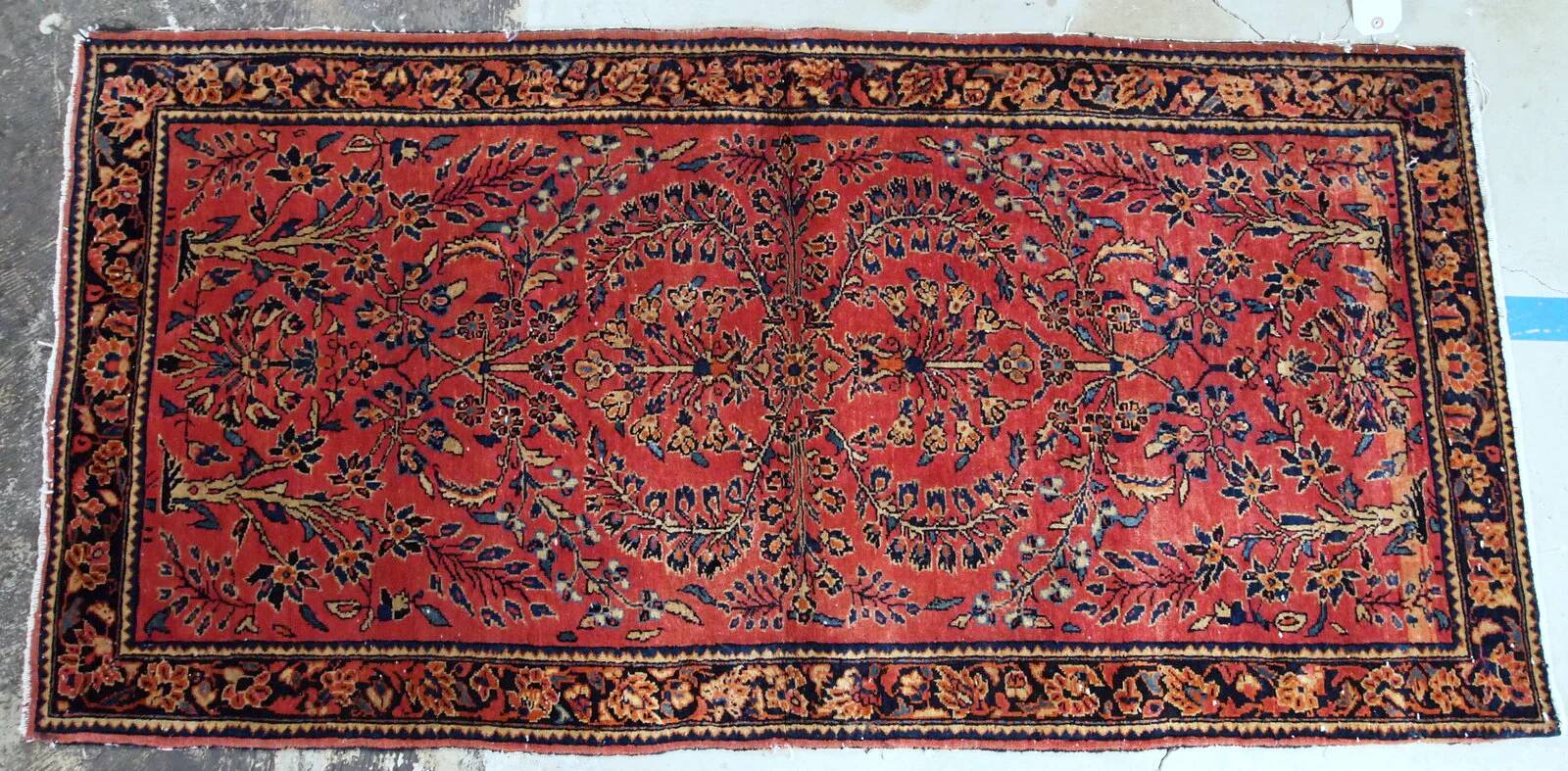 Handmade antique Persian Sarouk runner 3.2' x 7.10' (97cm x 241cm) 1900s - 1B708