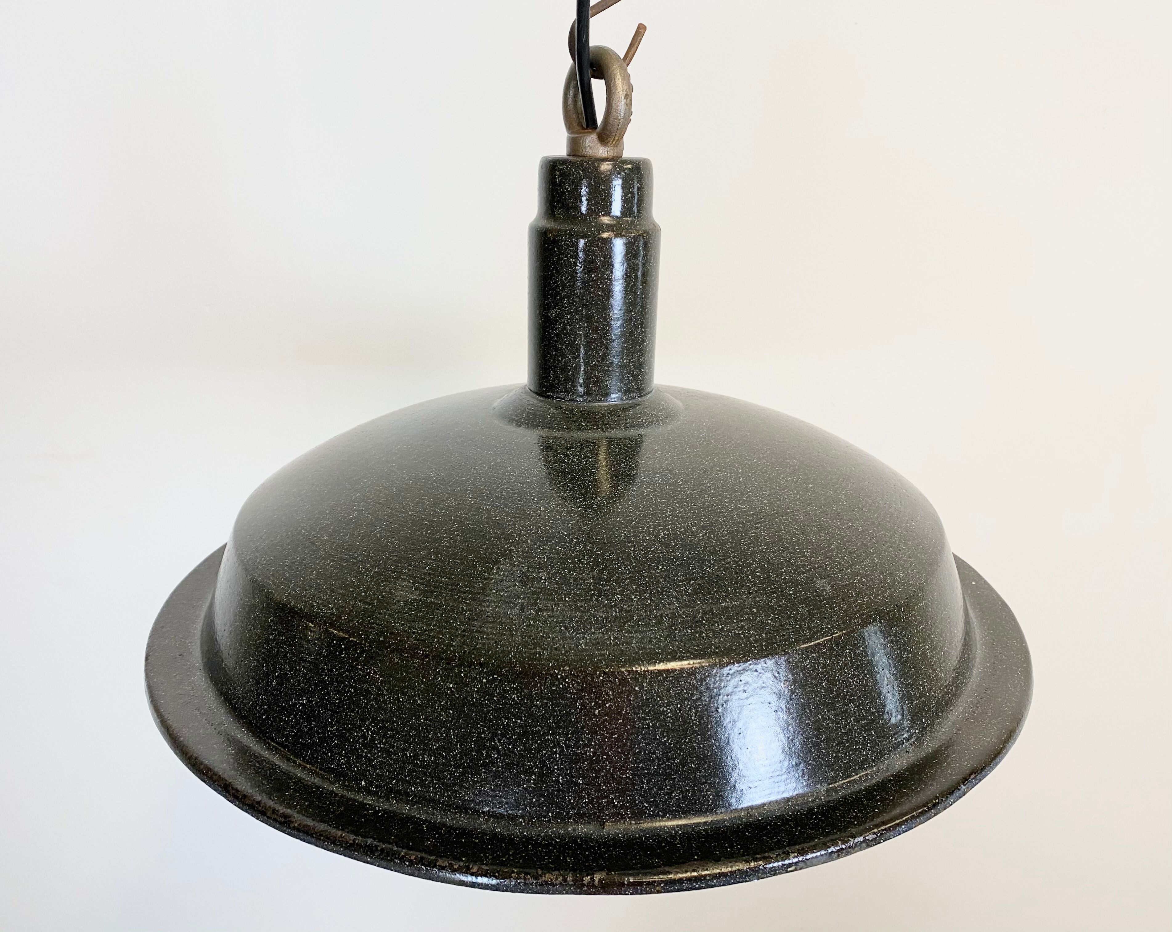 Vintage industrial dark grey enamel hanging light, 1950s