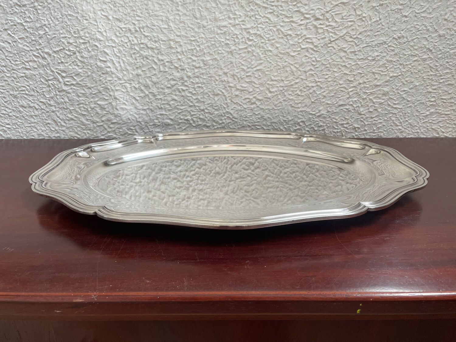Large plate in silver metal goldsmith Orbrille 51 x 35 cm.