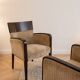 Pair of Art Deco Montbel dining chairs in beige velvet