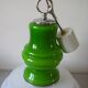 Old globe pendant light with apple green and white glass shade, 80's design 59 cm