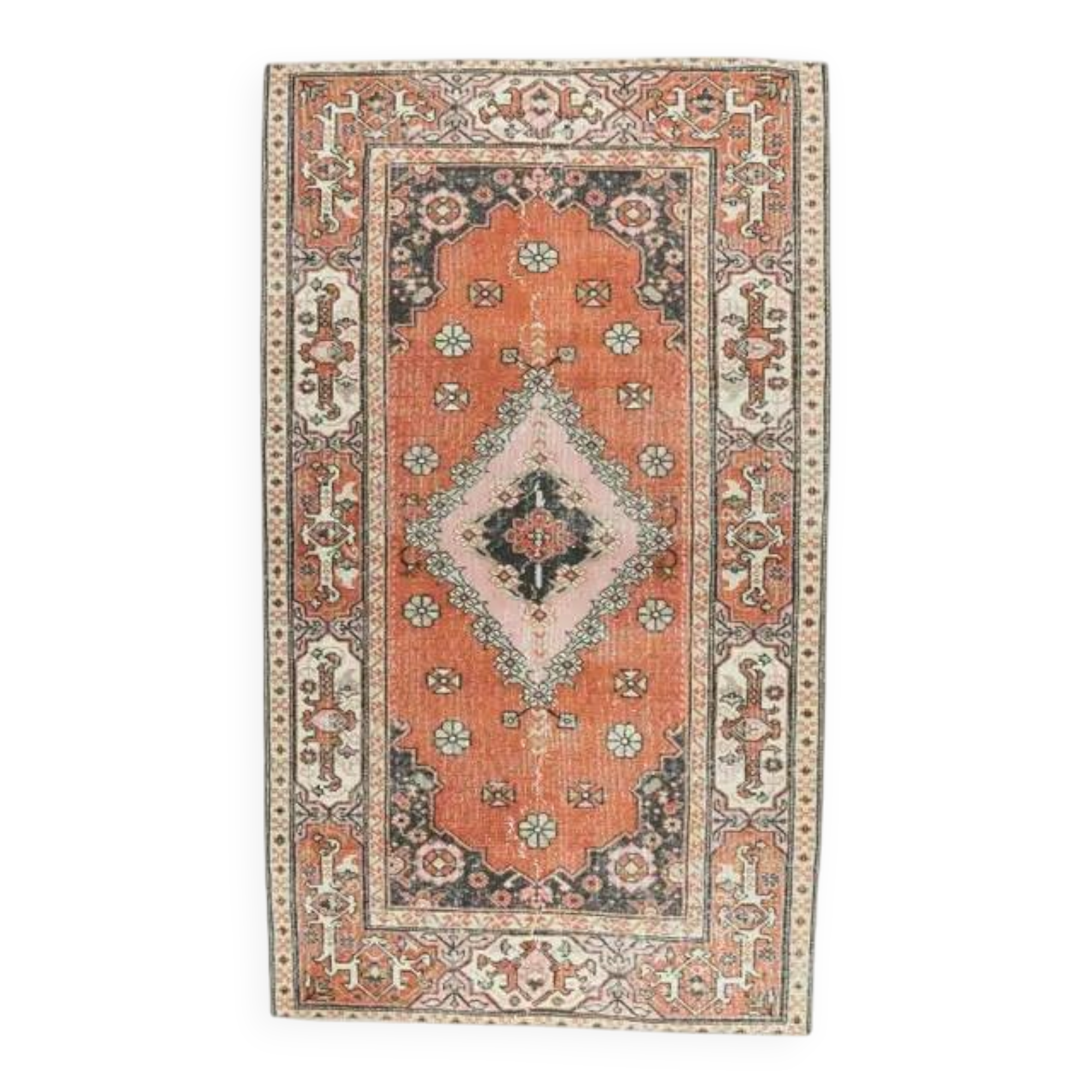 Turkish Vintage Handmade Wool Orange Rug 126x201