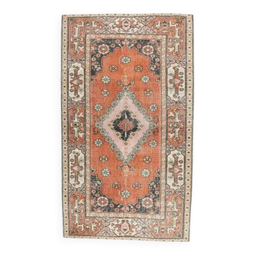 Turkish Vintage Handmade Wool Orange Rug 126x201