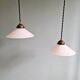Pair of Art Deco conical white opaline pendants, 1920-30.