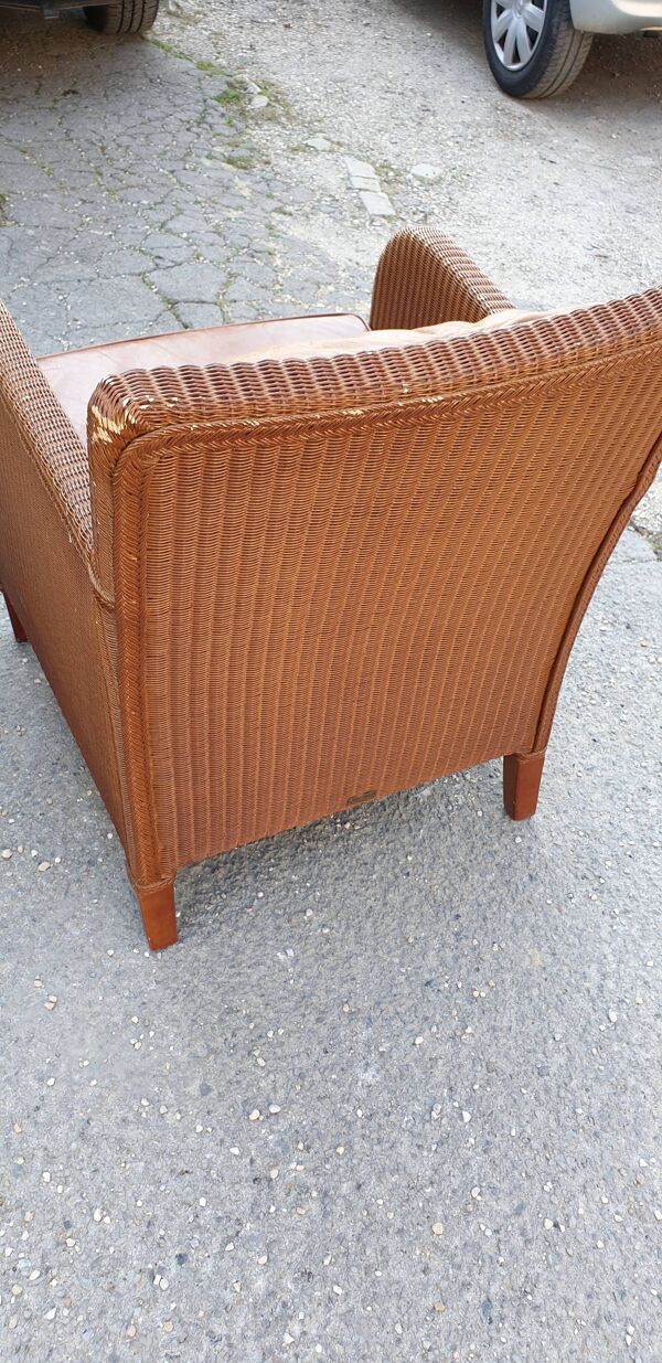 Paire de fauteuils rotin et cuir vincent sheppard