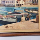 Oil Painting on Panel Mediterranean Port (Saint Tropez) signed Ribault