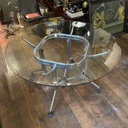 Vintage Round Dining Table in Brushed Aluminum & Beveled Glass, 1970s