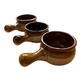 Set of 3 small glazed stoneware ramekins.
