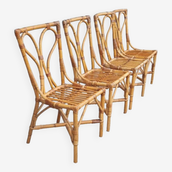 Set of 4 rattan chairs 1960
