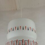 Vintage opaline glass pendant light with geometric design, 1960s Lunel style