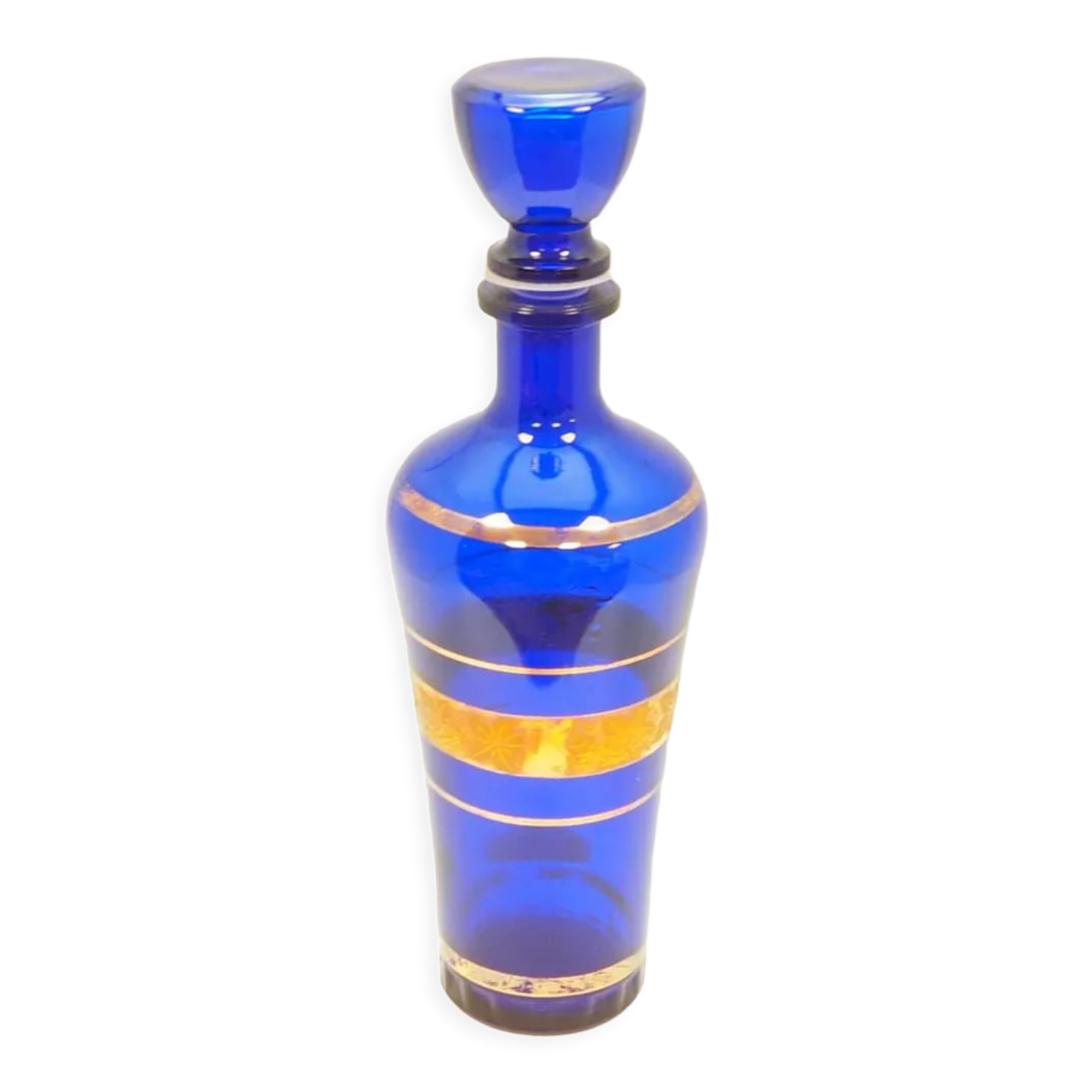 Blue glass decanter with gold decoration